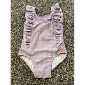 Cc37 RuffleButts‎ Girls Lavender Purple Seersucker Ruffle One Piece Swimsuit 3T